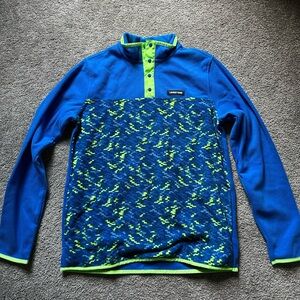 Lands' End Blue and Neon Green Fleece Pullover